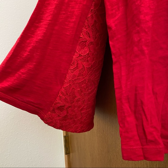 LOFT • Red Lace Front Long-Sleeve Top - Size M - Picture 4 of 13